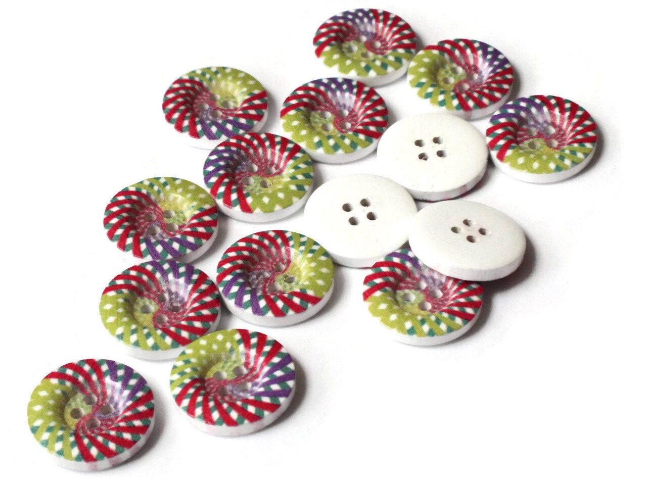 15 20mm Colorful Spiral Buttons 4 Hole Round Wood Buttons Wooden Buttons